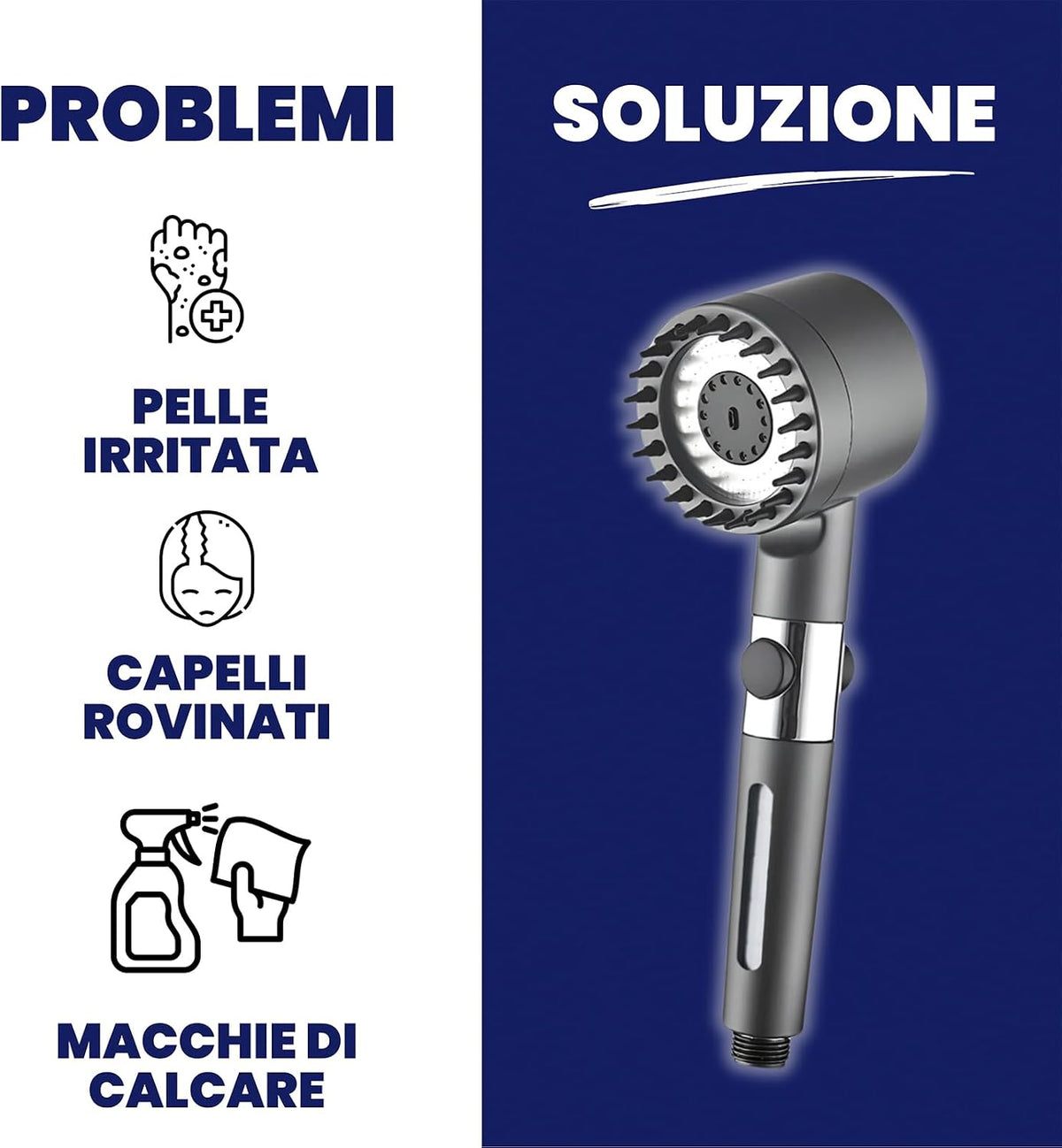 Soffione doccia filtrante – dettaglio ugelli in silicone