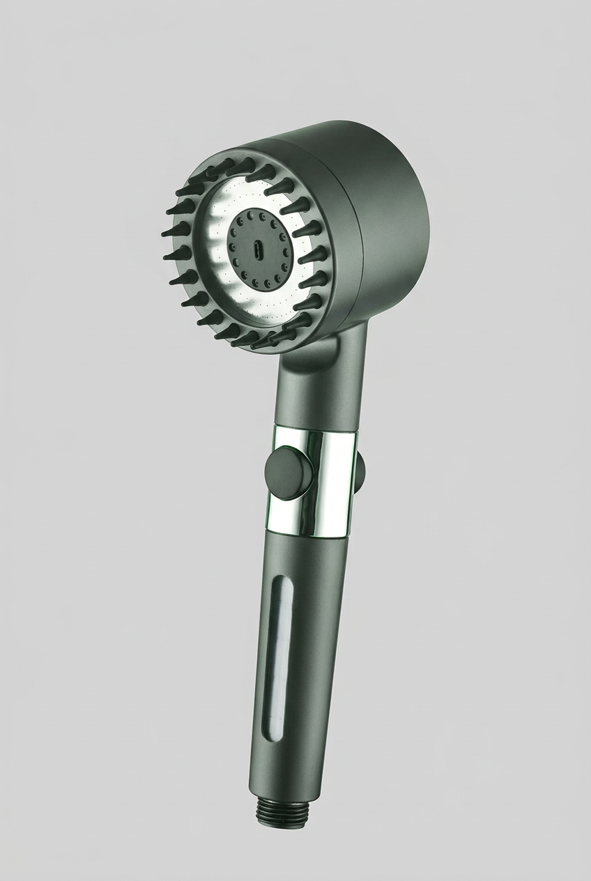 Soffione doccia con filtro, tubo e 5 cartucce, grigio
